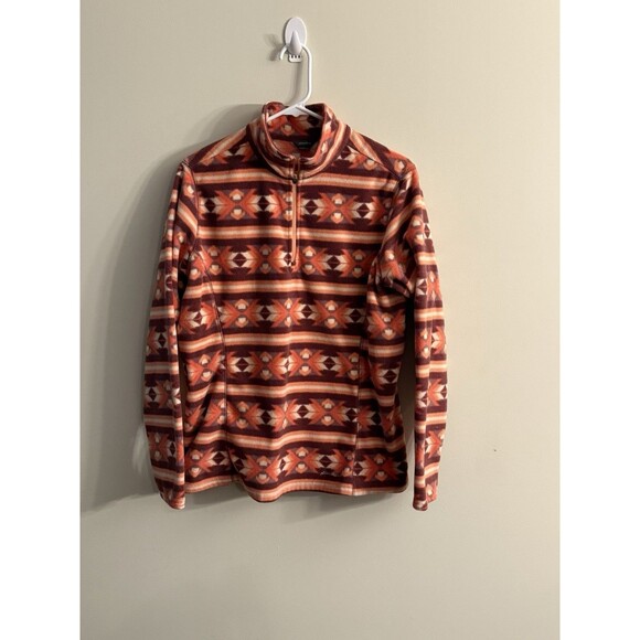 Women’s Eddie Bauer red multi color Aztec tribal fleece pullover size l‎ - Picture 1 of 8